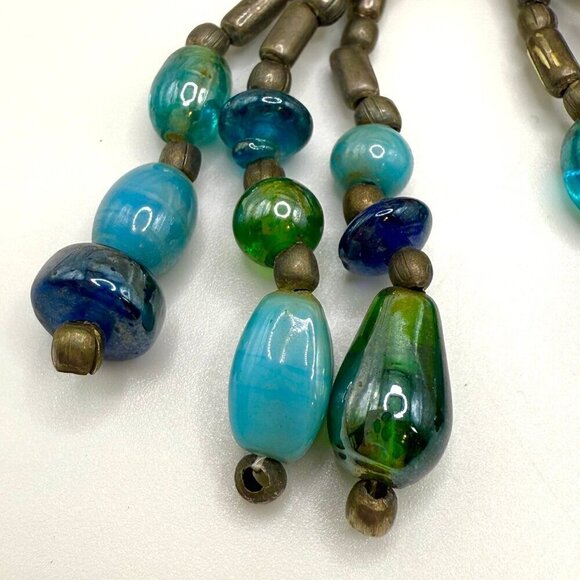 Vintage 70s Glass Bead Silver-Tone Dangle Hook Earrings - Picture 2 of 7